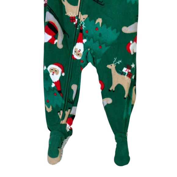 Carter’s Pajama Onesie Baby 12M Green Santa Reindeer Footed Holiday Christmas - Picture 3 of 6